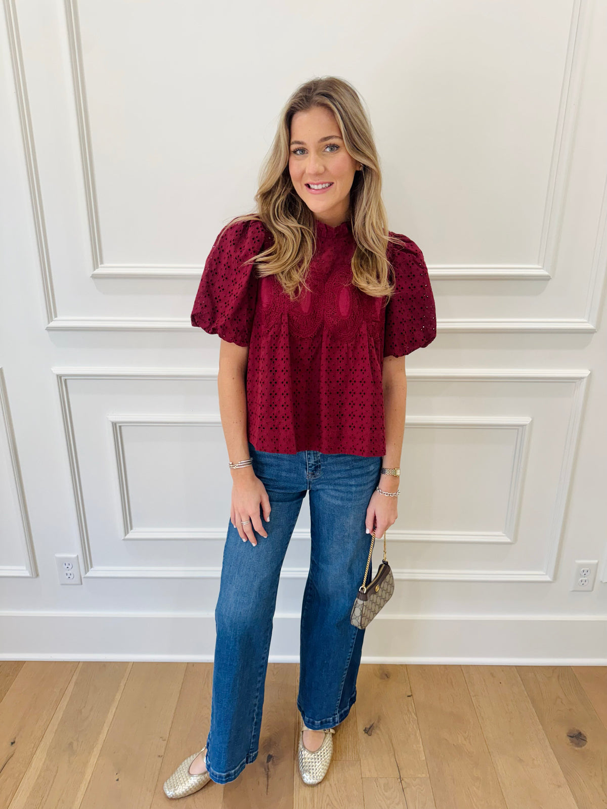 Lottie Eyelet top - maroon